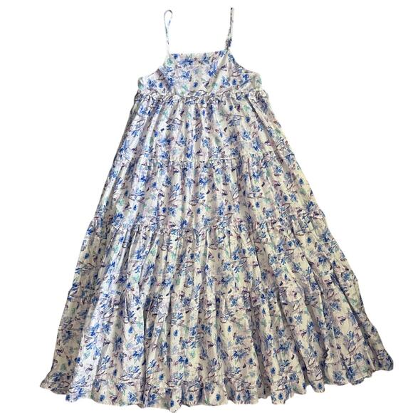 Storia Kerri Flowy Ruffled Tiered Maxi in Blue Florals Size Large - Picture 1 of 10